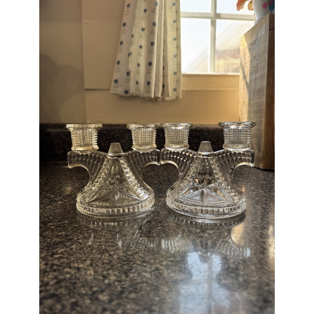 Vintage 1930s Federal Glass Wigwam Double Candleholder Set
